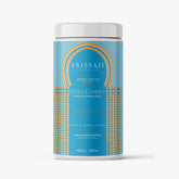 Un récipient cylindrique d'Enissati Cosmetics Hydra Complex pour lissage brésilien affiche une étiquette à motifs bleus et orange avec les détails du produit, notamment des protéines biologiques et des nanotechnologies, sur un fond blanc uni. Idéal pour ceux qui recherchent un lissage brésilien et explorent enissati avis.