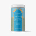 Un récipient cylindrique d'Enissati Cosmetics Hydra Therapy BTX avec une étiquette à motifs bleus et dorés, un couvercle blanc et des détails sur le produit en texte blanc et bleu, idéal pour ceux qui recherchent un lissage brésilien ou qui vérifient les Enissati avis sur le lissage brésilien.